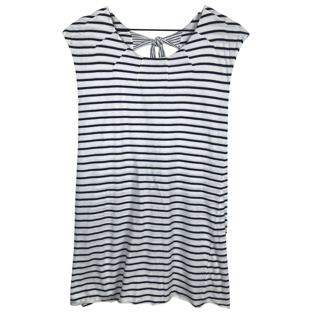 STEVEN ALAN Striped Cotton Open Tie Back Sleeveless Mini Dress Sz S Navy White